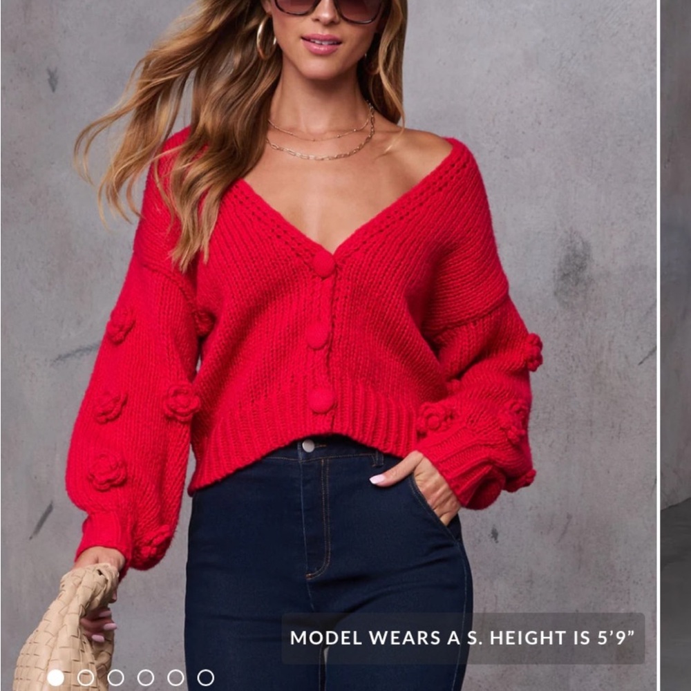 VICI - Women's Red Button-Up Sweater - Size M